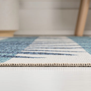 Veronica Classic Beach Stripe And Palm Leaf Indoor/Outdoor Area Rug